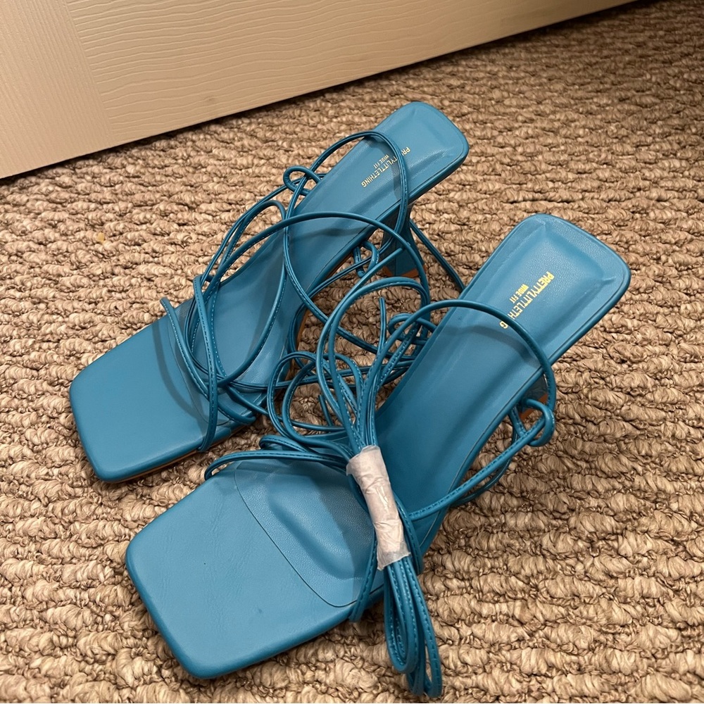 Blue lace up heels